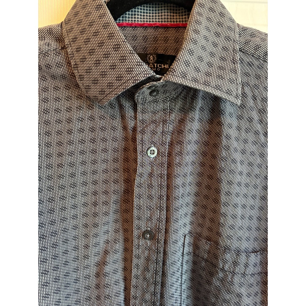 Bugatchi Uomo Mens Large Grey Black Geometric Button Down Shirt Long Sleeve - Picture 3 of 7